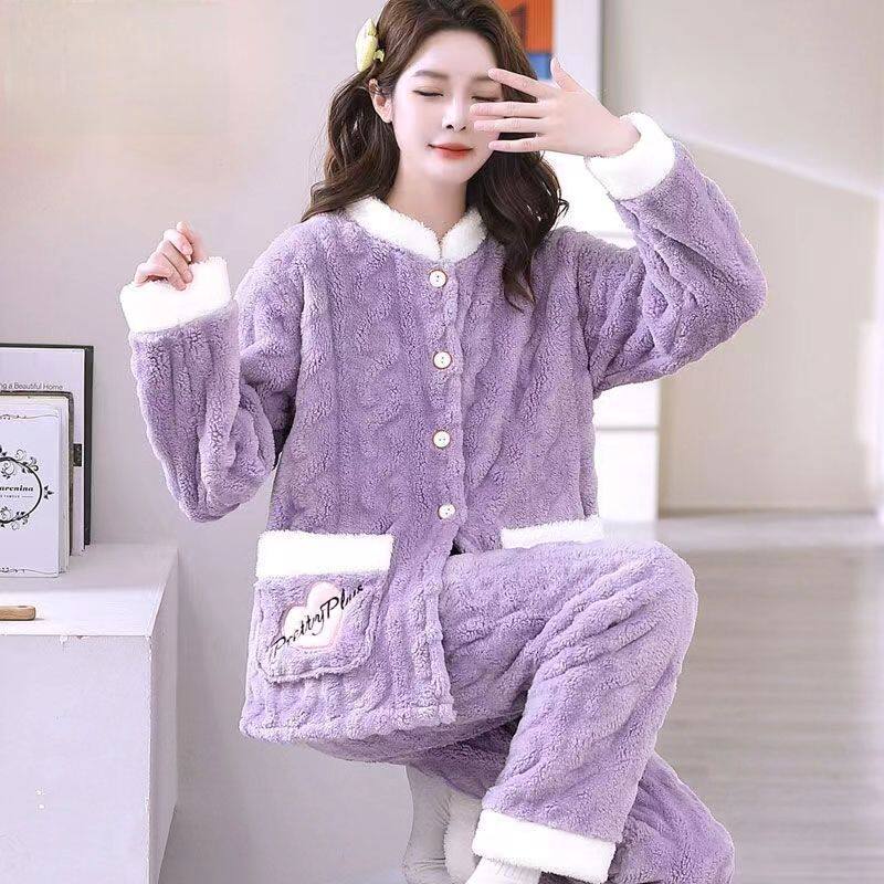 新款睡衣女秋冬珊瑚绒加
