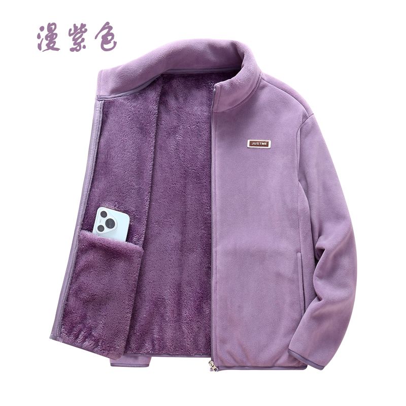加绒加厚抓绒衣外套女士短款