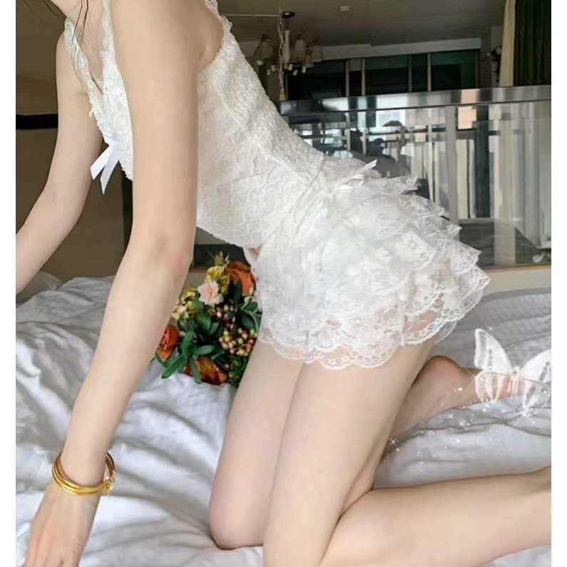 Chris 蛋糕裙裤女士防走光蕾丝打底裤可外穿短裤夏季三分裤女