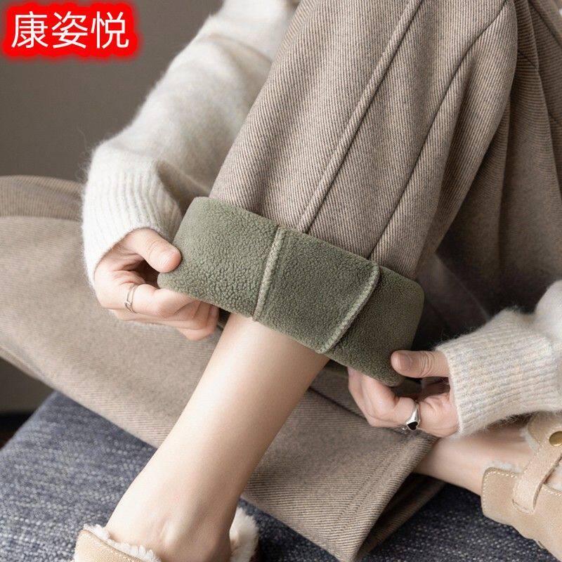 冬季加绒加厚休闲毛呢裤子女