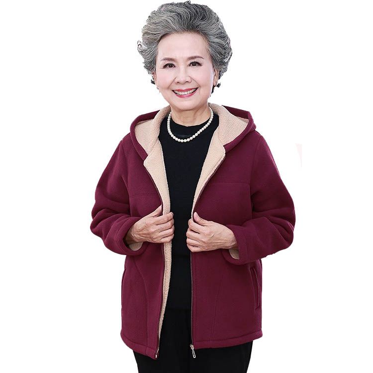 中老年摇粒绒卫衣外套女