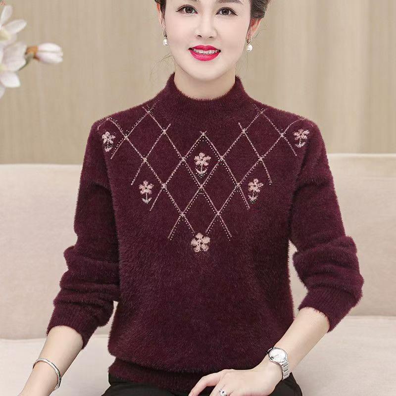 秋冬妈妈装水貂绒毛衣女