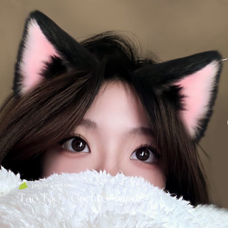 黑色猫耳朵发箍女可爱兽耳发夹cos毛绒耳朵猫咪头箍万圣节头饰