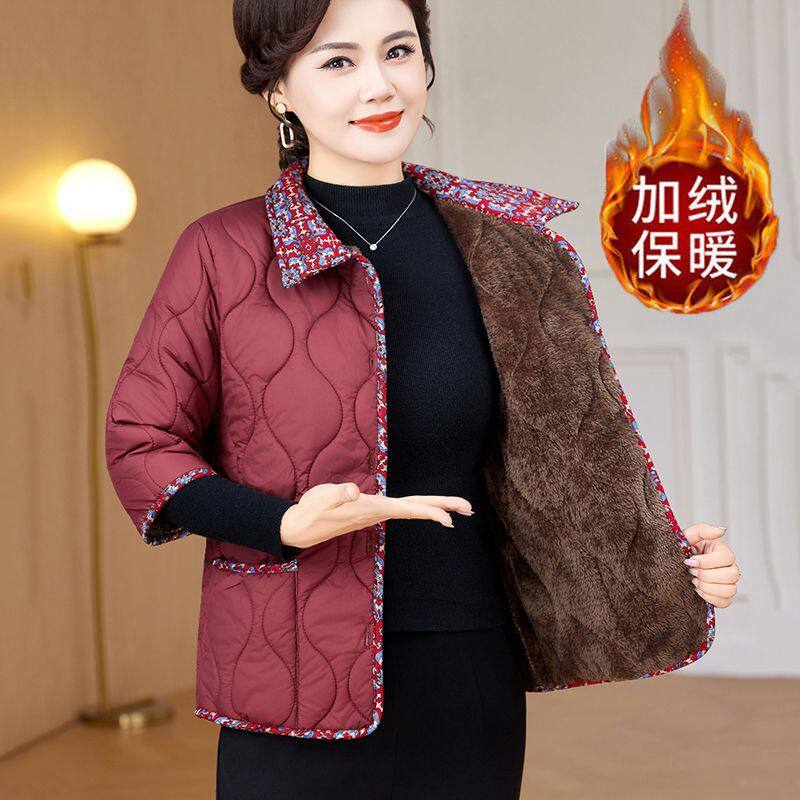 妈妈新款加绒七分袖小棉