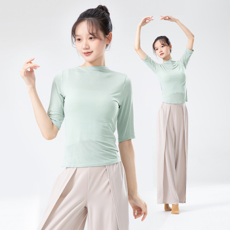 现代舞练功服半高领中袖女上衣舞蹈服修身形体训练日常穿搭打底衫