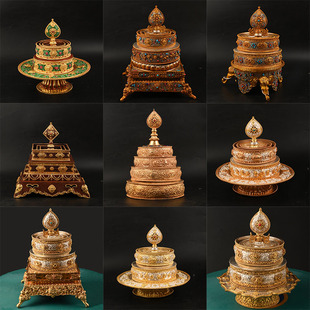 藏式曼扎盘仿尼泊尔八吉祥雕花全套修供曼茶罗修盘供佛曼达盘