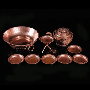 尼泊尔紫铜镀银镀金 水陆供修盘灌顶七供水碗水小号