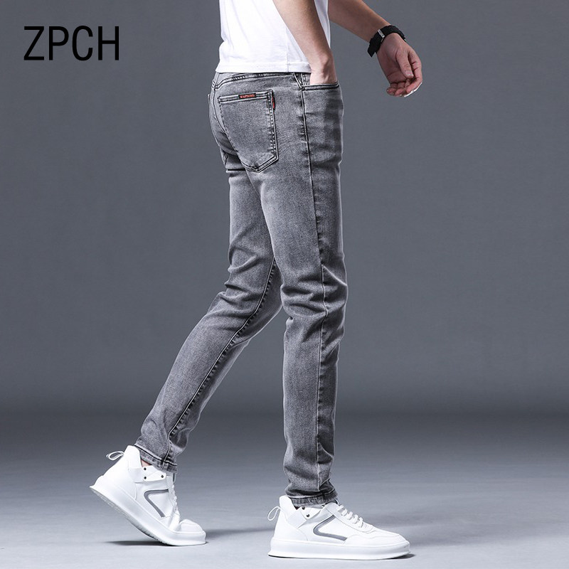 高端牛仔裤男款春秋弹力修身小脚简约风灰色休闲裤子长裤欧货正品