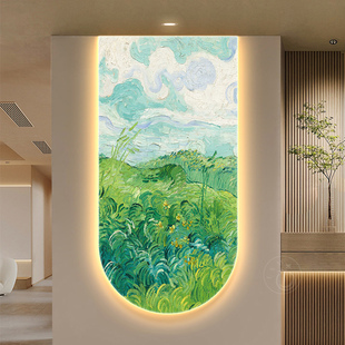 梵高莫奈麦田丰收LED灯光画风景油画玄关装饰画世界名画客厅挂画