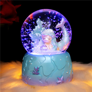 创意海洋美人鱼水晶球卧室装饰摆饰礼品生日礼物八音盒音乐盒女孩