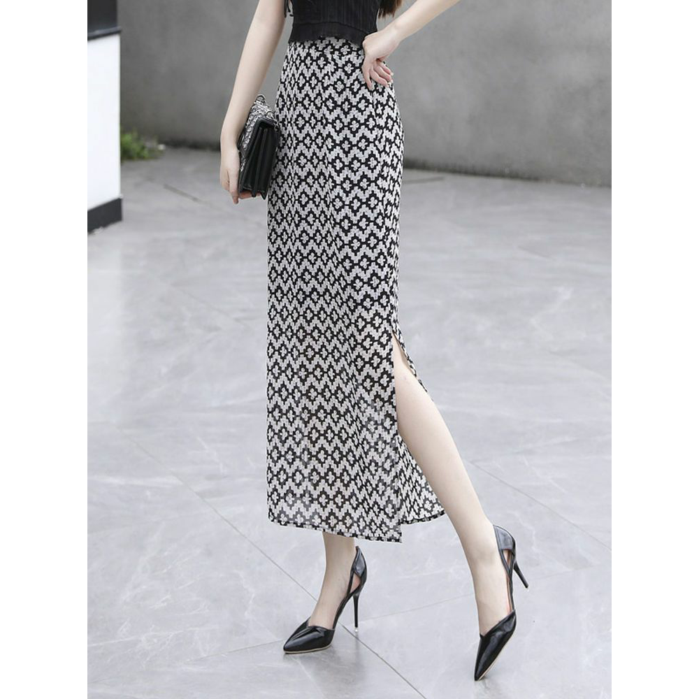 雪纺半身裙一步裙侧开叉夏季2022新款长裙高腰显瘦包臀裙直筒裙潮