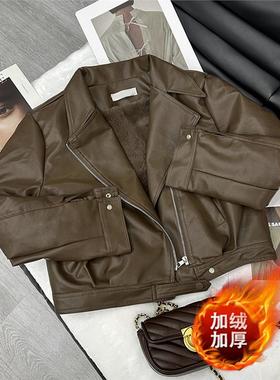 皮衣外套女秋冬季2025新款港风覆古加绒加厚小个子机车皮夹克上衣