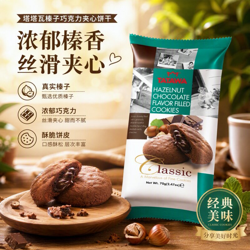 tatawa进口巧克力曲奇饼干爆浆网红夹心爆款零食点心小包装