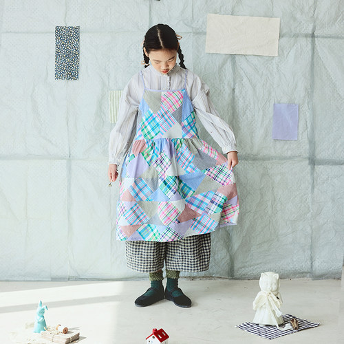 羊毛与花亲子装中大童早春叠穿印度棉百家布盐缩日系吊带裙连衣裙