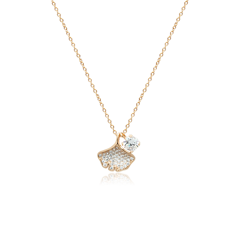 chomel立方体锆石银杏吊坠项链