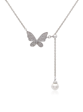 Chomel新加坡官方蝴蝶流苏珍珠摇曳吊坠项链3744