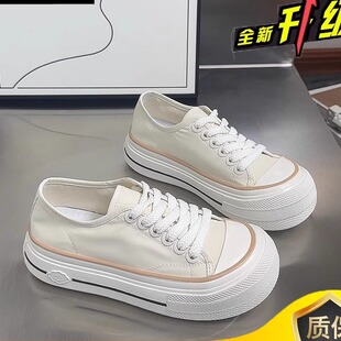 厚帆布鞋女2024鞋新气款夏季网面透小白子底百搭学生13608低帮休