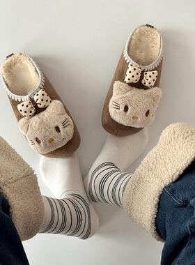 闲休可一2脚蹬包头拖鞋冬女外穿205秋新款爱小猫懒人厚底半拖鞋女