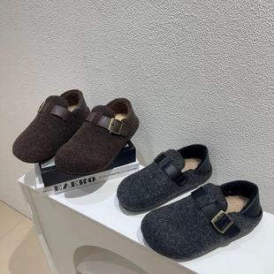 毛增毛福乐女款外穿秋冬加绒保暖皮带扣棉鞋高一脚防蹬滑勃肯鞋鞋