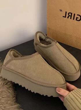 复古尚懒人2一脚穿勃肯棉鞋女两205年冬季新款加绒保时暖蹬豆豆鞋