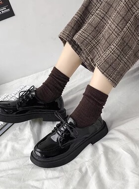 复英伦古风秋小皮鞋女2024夏新款圆头百搭厚底系带黑色日61262单