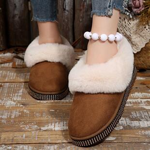 厚暖底加绒加厚保外头贸雪地靴2025冬新款圆一脚水蹬钻装毛饰毛鞋