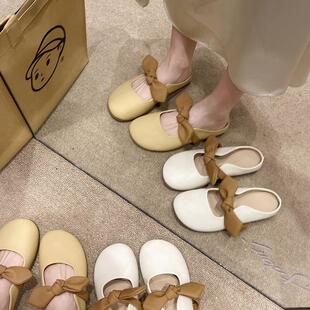 平底温柔蝴结一脚半蝶单鞋 新款 头女软底外穿2蹬024春夏托季 包拖鞋