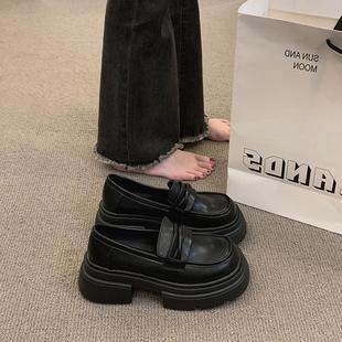 糕厚底增高福乐女2025风新款鞋松春秋一脚蹬英伦小皮鞋复古单鞋