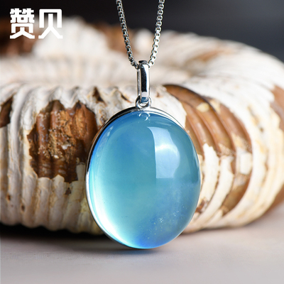 天然海蓝宝吊坠女椭圆海蓝宝项链