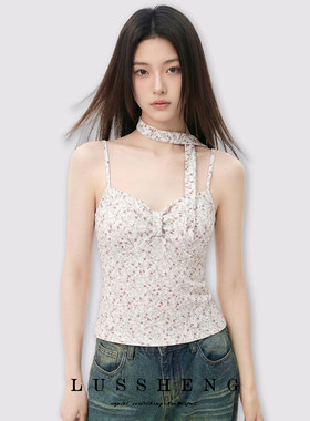 纯欲碎花带胸垫显瘦吊带背心女