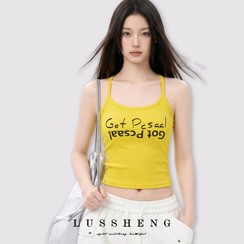 鹿笙笙美式辣妹工字吊带背心女夏日清凉首选个性字母印花自带胸垫