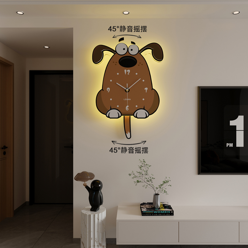钟表挂墙时尚网红卡通狗狗时钟简约现代2024新款创意可爱个性挂钟