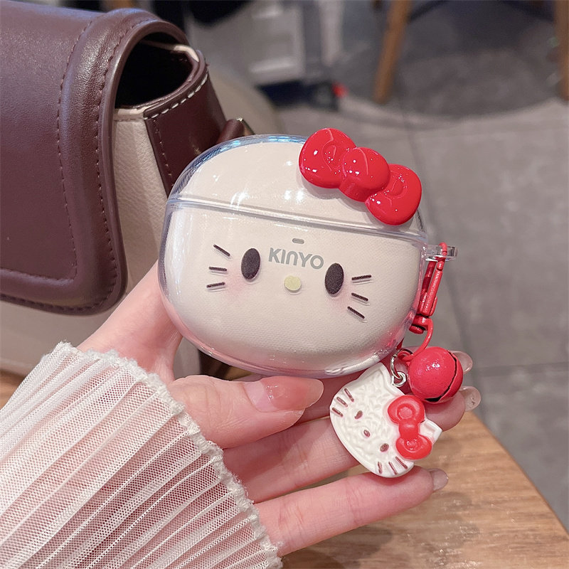红色礼结猫咪适用金运A5蓝牙耳机壳KINYO新款A5透明保护壳Ultra版耳机保护套可爱清新小众软壳2026新款高颜值图片