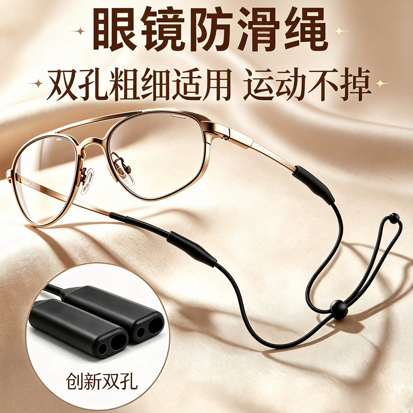 眼镜硅胶防滑双孔调节绳打球漂流固定防脱落神器眼睛框腿防丢绑带