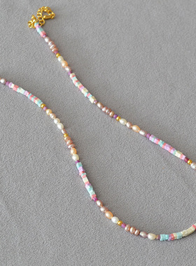 buscar淡水珍珠几何串珠项链