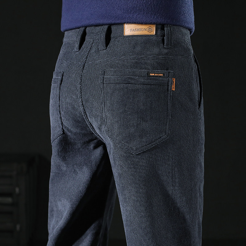 华夫格休闲裤男士修身直筒灯芯绒2025秋冬季加绒保暖商务长裤子男