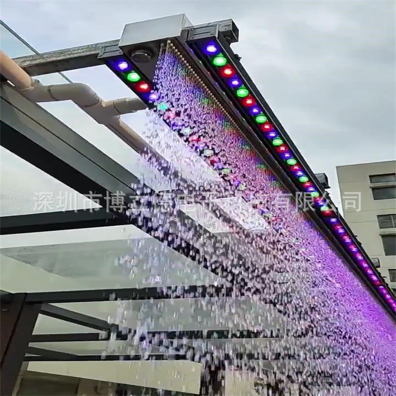 广东光纤商业拉线水帘流水墙商用水幕隔断水景景观人造直流水瀑布