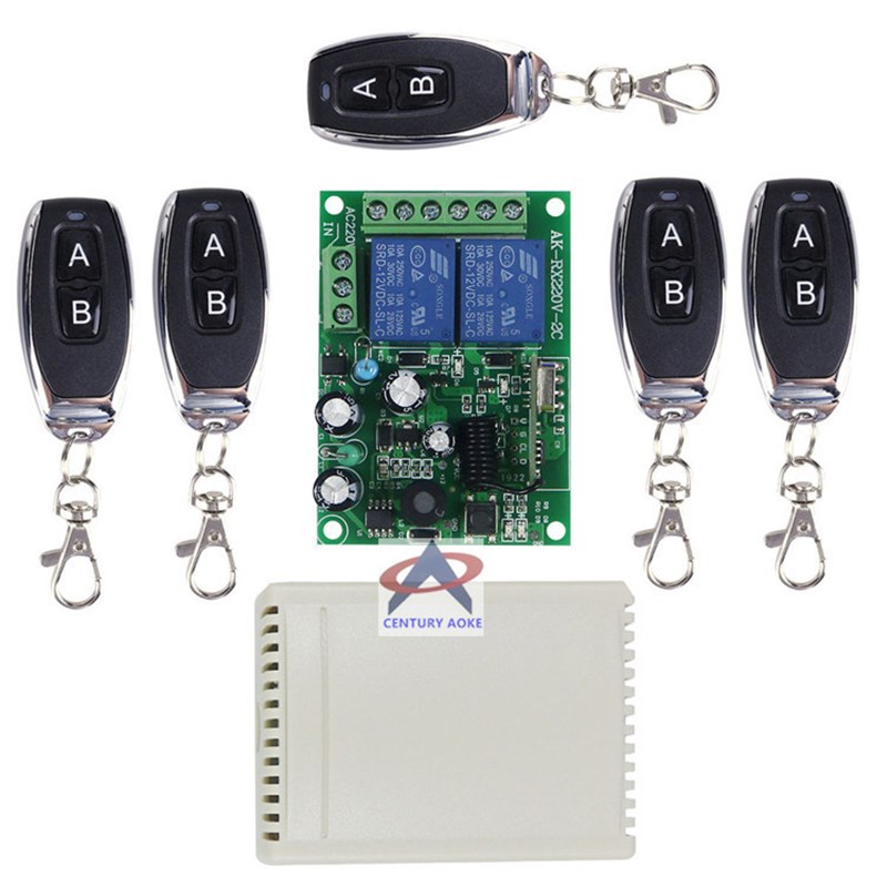 220伏2路遥控开关一拖五无线控制器两路接收板10A继电器 220V2CH