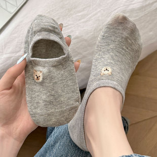 薄款 小熊船袜女夏季 纯棉无骨短袜ins潮可爱卡通透气 森野童话
