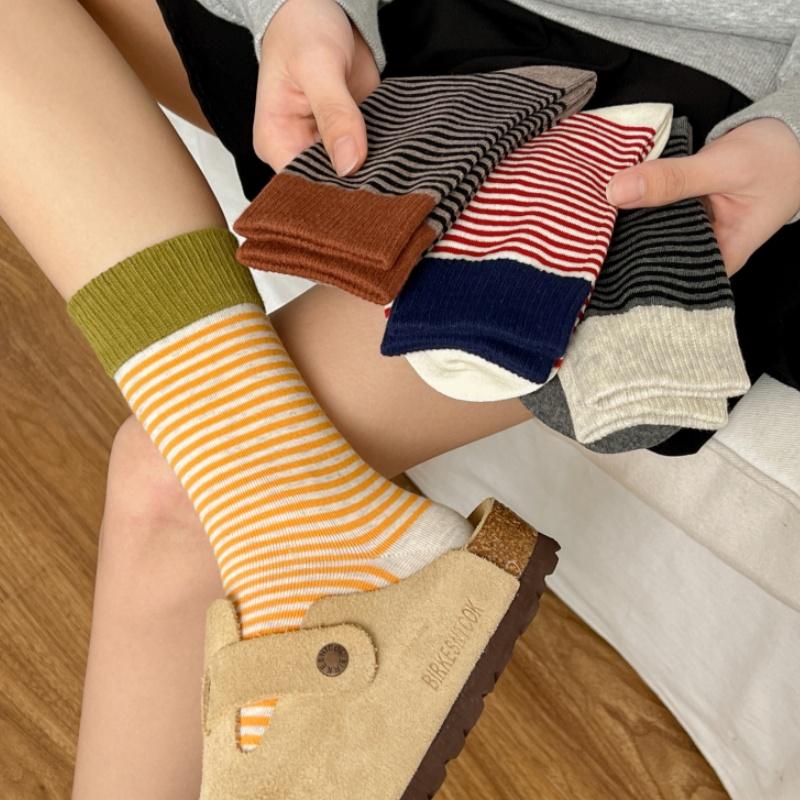 条纹袜子女纯棉韩系长袜