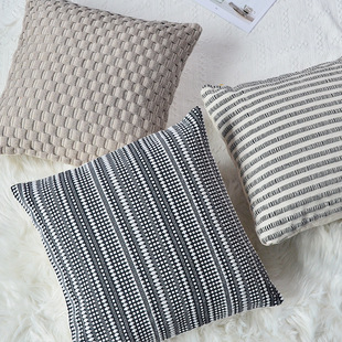 亚麻混纺编织民族风靠垫套民宿酒店家居自然系方形沙发装饰抱枕套