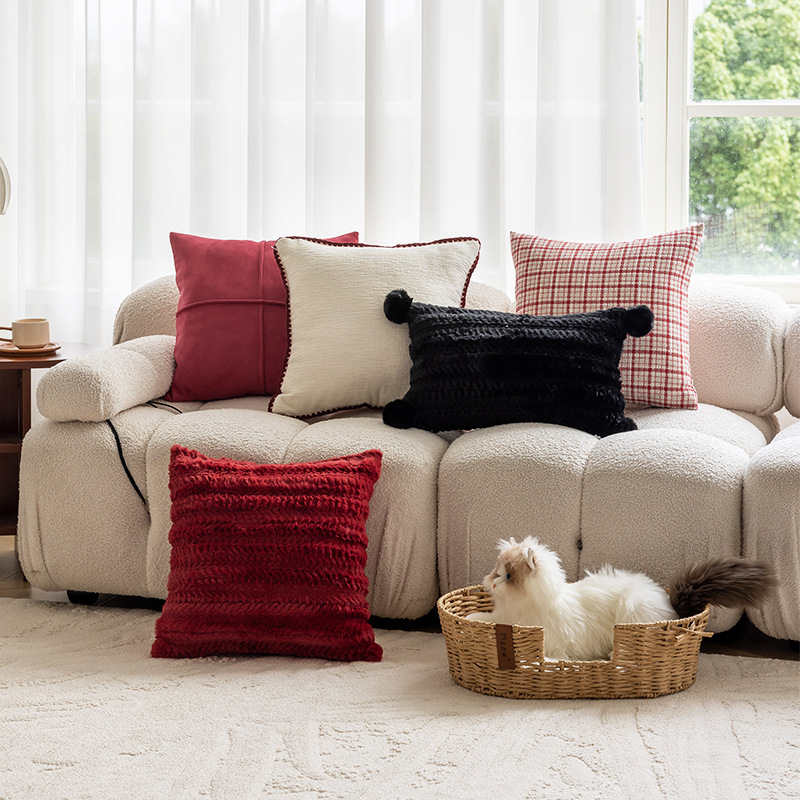 现代简约风抱枕雪尼尔千鸟格沙发靠垫客厅沙发卧室小香风靠垫
