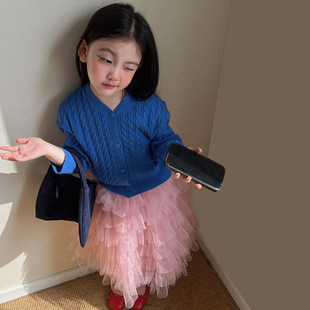 女童春秋装2026新款纯色针织衫毛衣女宝宝洋气蛋糕半身裙两件套潮