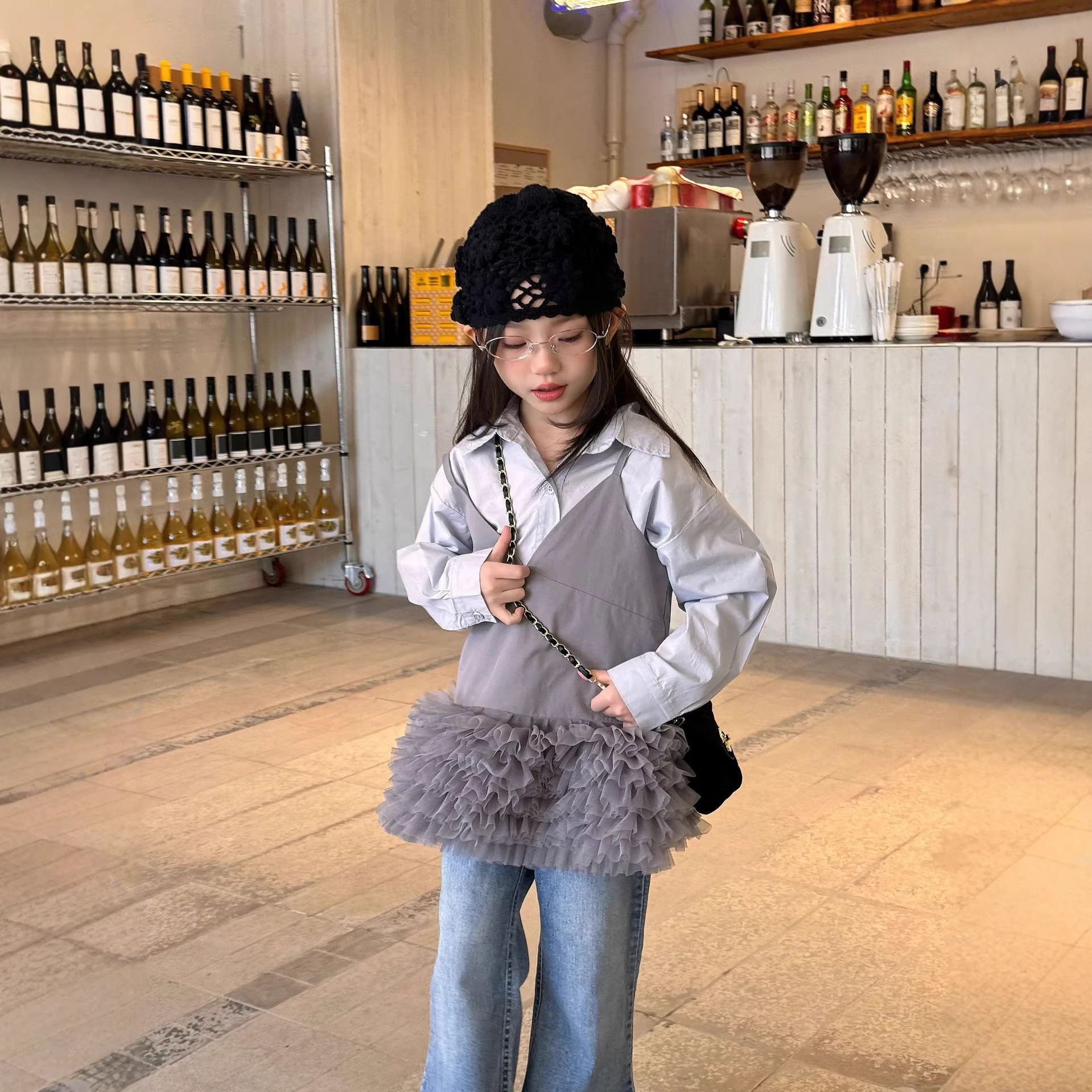 女宝衬衫2026春夏套装女童吊带百褶裙外套甜美百搭衣服韩版两件套