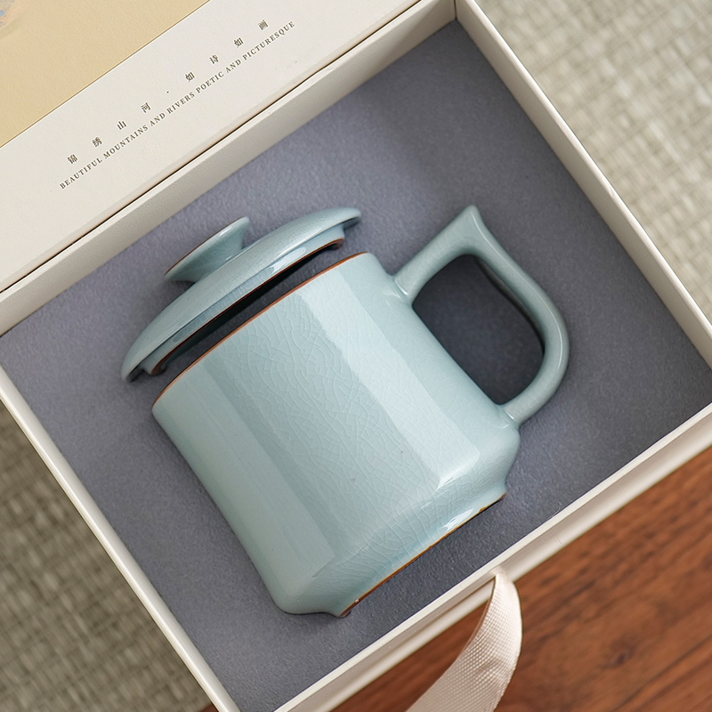 汝窑泡茶杯复古陶瓷个人办公室马克杯带盖水杯家用情侣对杯子定制