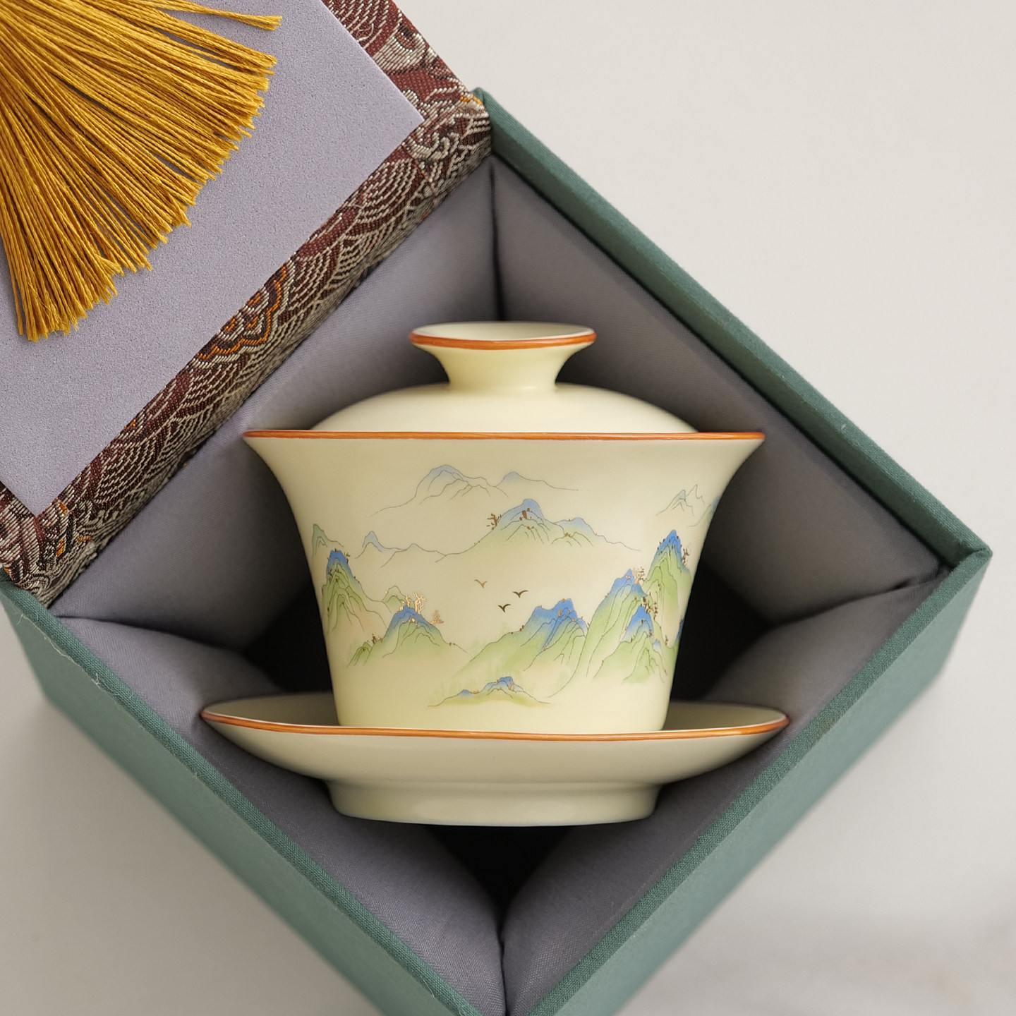 陶瓷可悬停旋转盖碗三才防烫茶具图片