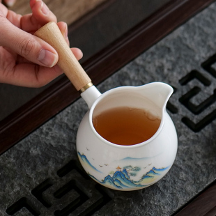 国风陶瓷功夫茶具配件白瓷侧把茶海家用会客公道杯大容量简约茶器