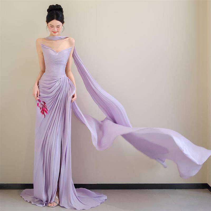 抹胸轻纱晚礼服女高级感新娘订婚礼服裙高端结婚出门纱晨袍洋装