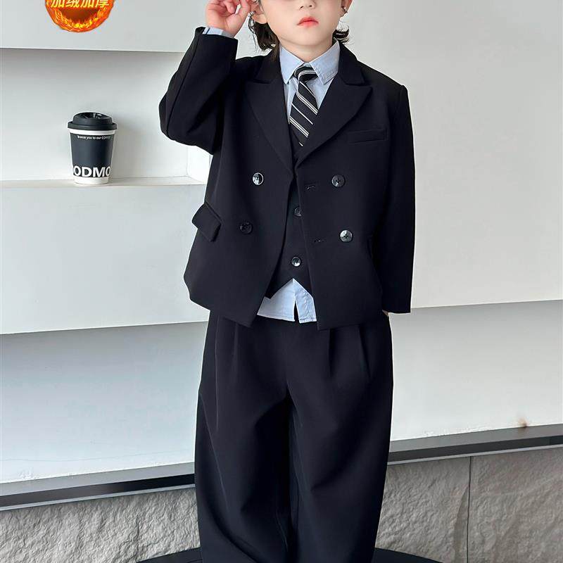 高级感男童礼服加绒加厚儿童西装套装秋冬男孩主持演出服花童西服