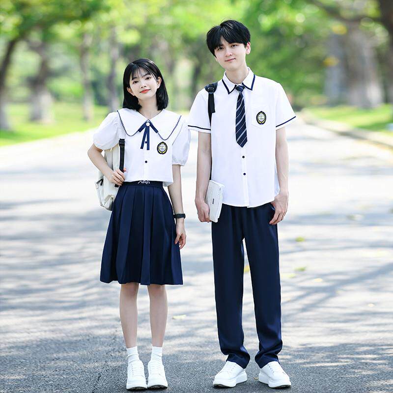 毕业照大合唱表演服小学生高中生演出服英伦风衬衫短袖套装舞蹈服